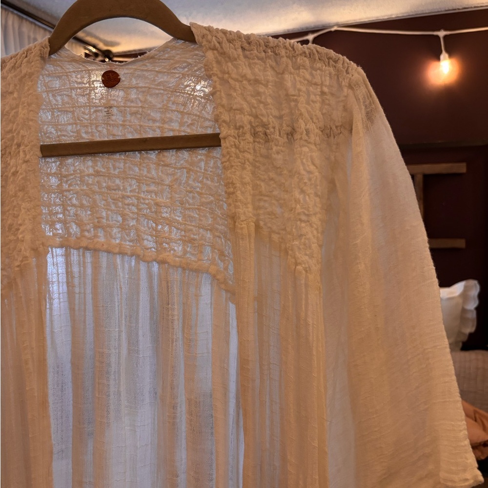 🌟FLASH SALE NO OFFERS FP One Ivory Cream Sheer Linen Like Beach Cover Up 0068 - Picture 2 of 6
